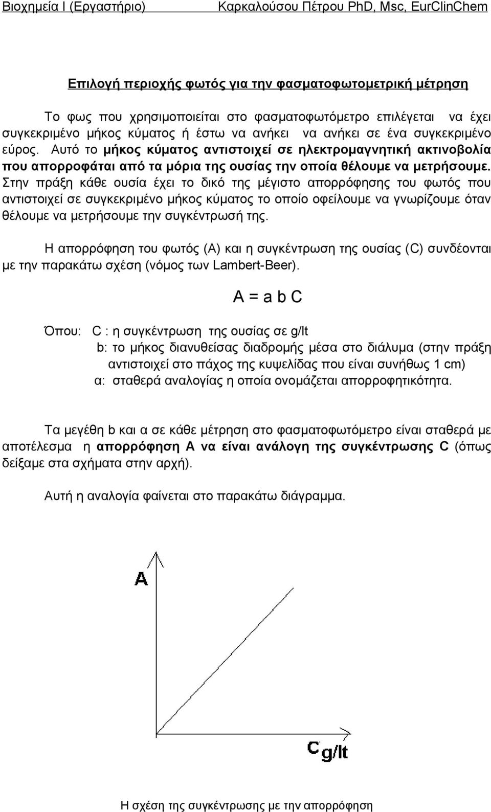 Στην πράξη κάθε ουσία έχει το δικό της μέγιστο απορρόφησης του φωτός που αντιστοιχεί σε συγκεκριμένο μήκος κύματος το οποίο οφείλουμε να γνωρίζουμε όταν θέλουμε να μετρήσουμε την συγκέντρωσή της.