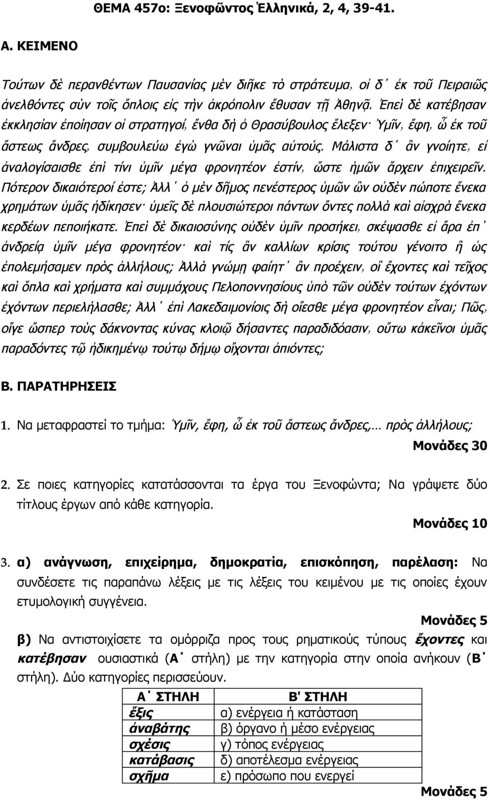 α) ανάγνωση, επιχείρημα, δημοκρατία, επισκόπηση, παρέλαση: Να συνδέσετε τις παραπάνω λέξεις με τις λέξεις του κειμένου με τις οποίες έχουν ετυμολογική συγγένεια.