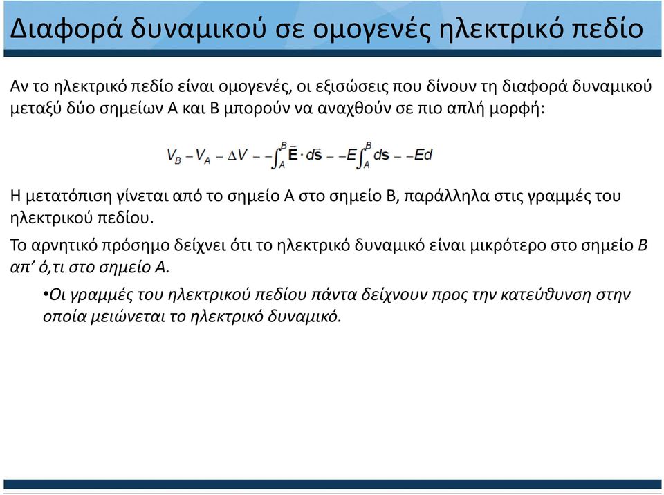 παράλληλα στις γραμμές του ηλεκτρικού πεδίου.