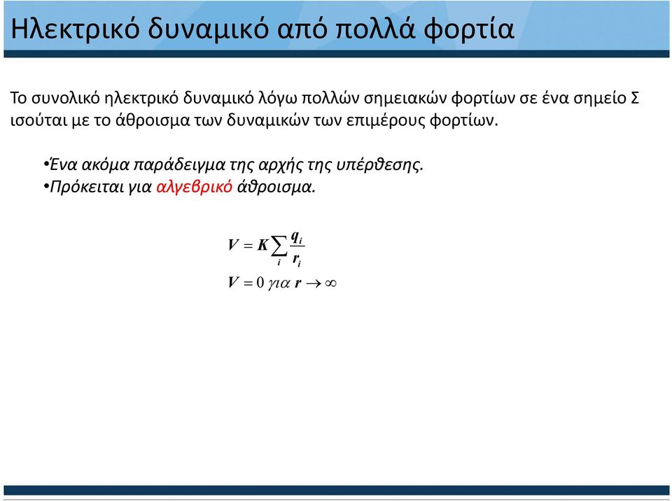 των δυναμικών των επιμέρους φορτίων.