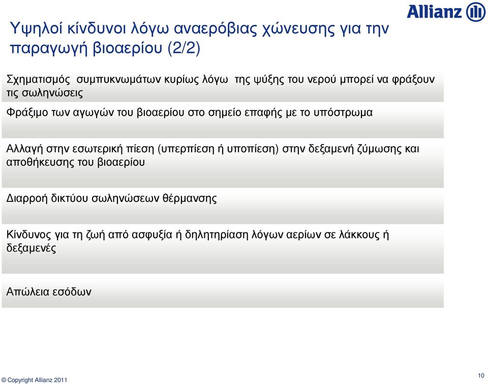 Αλλαγή στην εσωτερική πίεση (υπερπίεση ή υποπίεση) στην δεξαµενή ζύµωσης και αποθήκευσης του βιοαερίου ιαρροή δικτύου