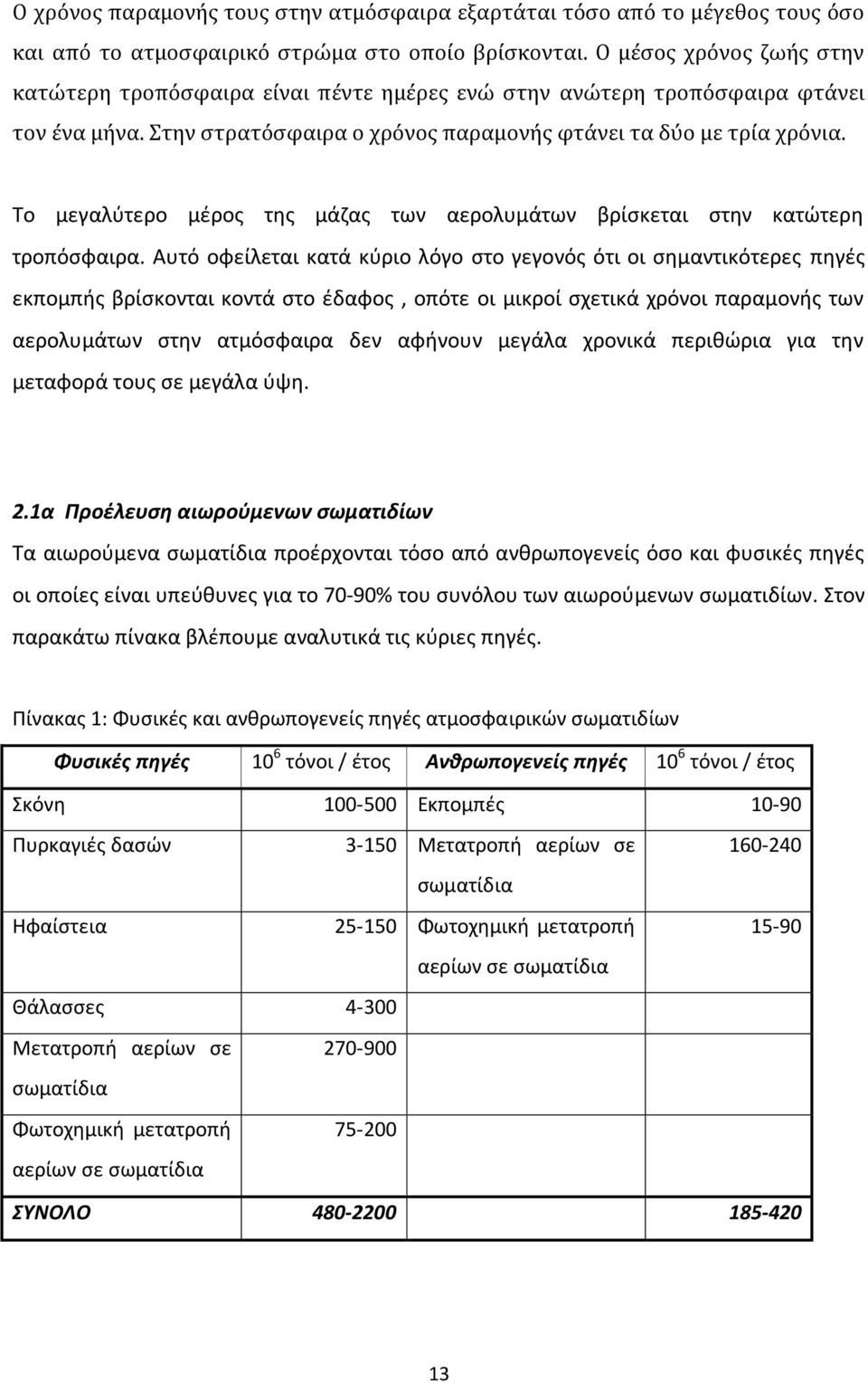 Το μεγαλύτερο μέρος της μάζας των αερολυμάτων βρίσκεται στην κατώτερη τροπόσφαιρα.