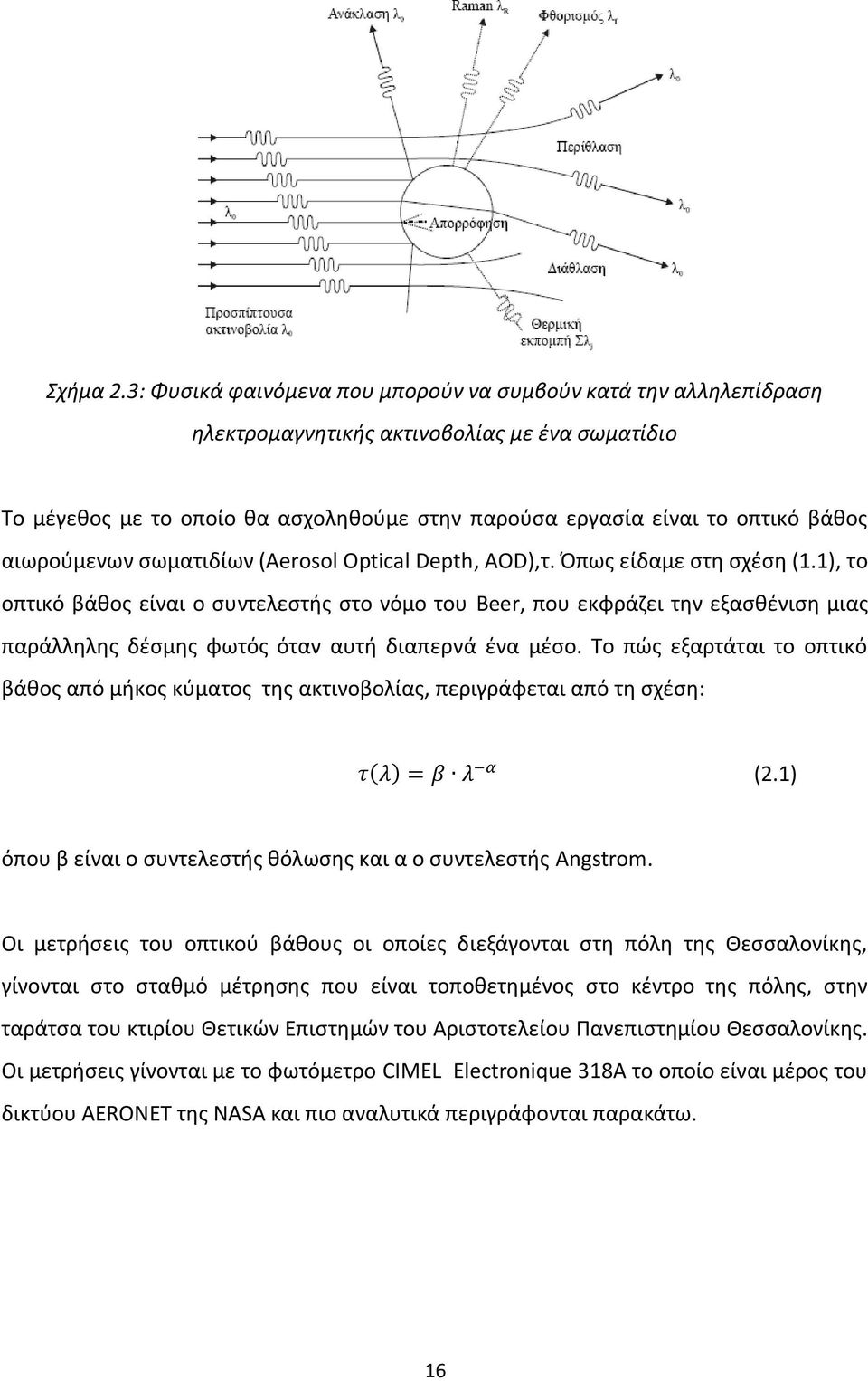 αιωρούμενων σωματιδίων (Aerosol Optical Depth, AOD),τ. Όπως είδαμε στη σχέση (1.