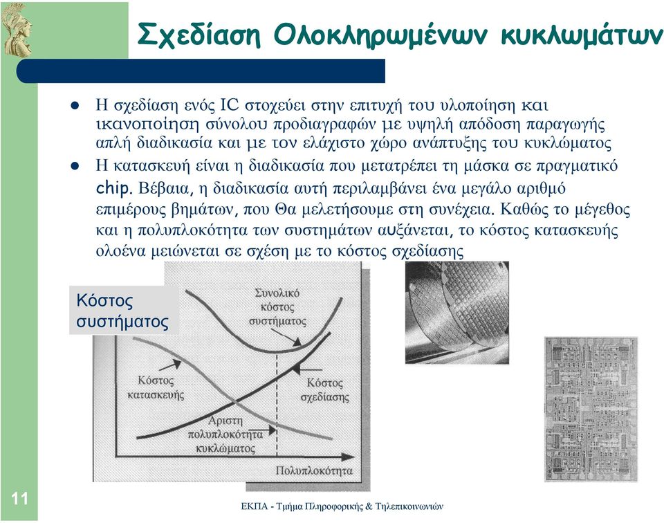 µάσκα σε πραγµατικό chip. Βέβαια, η διαδικασία αυτή περιλαµβάνει ένα µεγάλο αριθµό επιµέρους βηµάτων, που Θα µελετήσουµε στησυνέχεια.