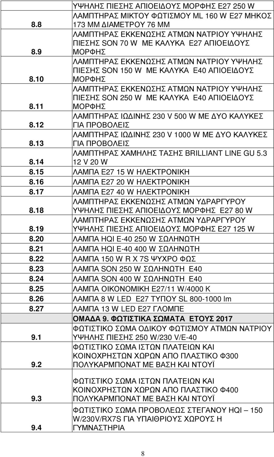 11 ΜΟΡΦΗΣ ΛΑΜΠΤΗΡΑΣ ΙΩΔΙΝΗΣ 230 V 500 W ΜΕ ΔΥΟ ΚΑΛΥΚΕΣ 8.12 ΓΙΑ ΠΡΟΒΟΛΕΙΣ ΛΑΜΠΤΗΡΑΣ ΙΩΔΙΝΗΣ 230 V 1000 W ΜΕ ΔΥΟ ΚΑΛΥΚΕΣ 8.13 ΓΙΑ ΠΡΟΒΟΛΕΙΣ ΛΑΜΠΤΗΡΑΣ ΧΑΜΗΛΗΣ ΤΑΣΗΣ BRILLIANT LINE GU 5.3 8.