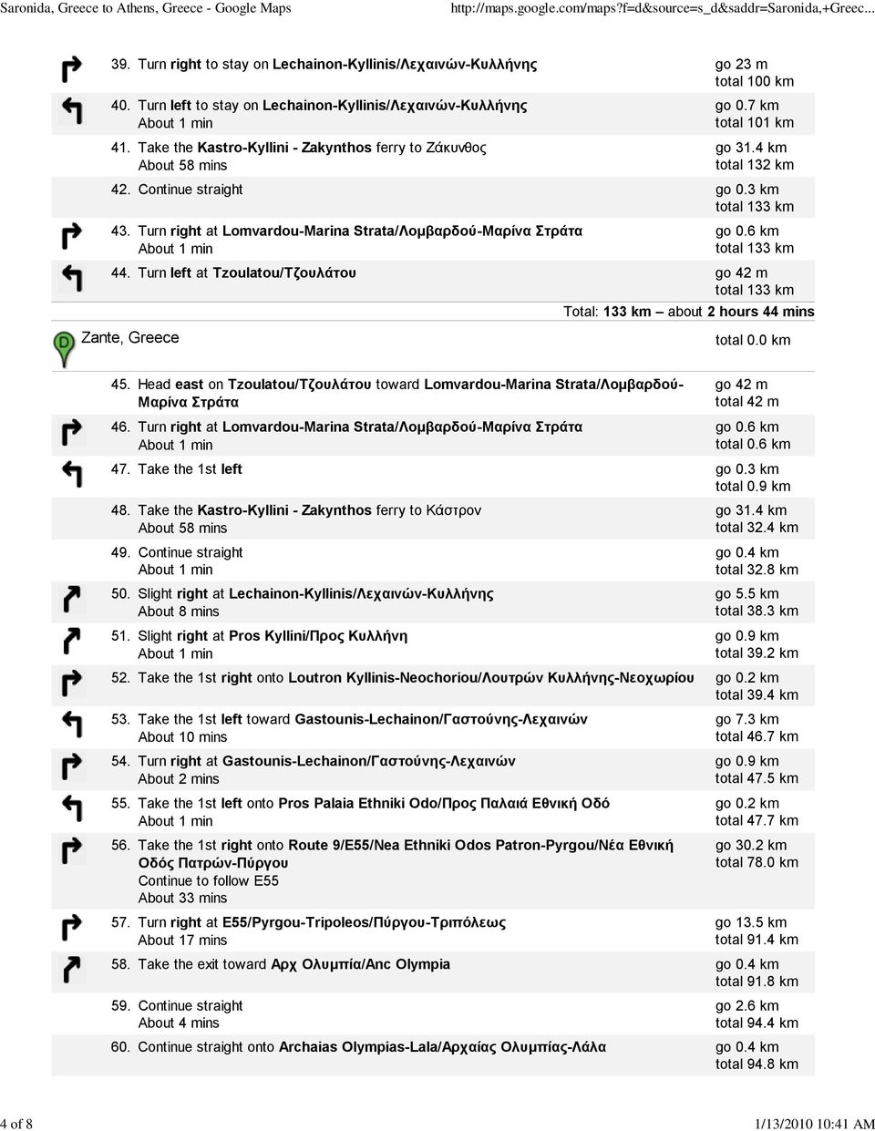 Turn right at Lomvardou-Marina Strata/Λομβαρδού-Μαρίνα Στράτα total 133 km 44. Turn left at Tzoulatou/Τζουλάτου go 42 m total 133 km Zante, Greece Total: 133 km about 2 hours 44 mins 45.