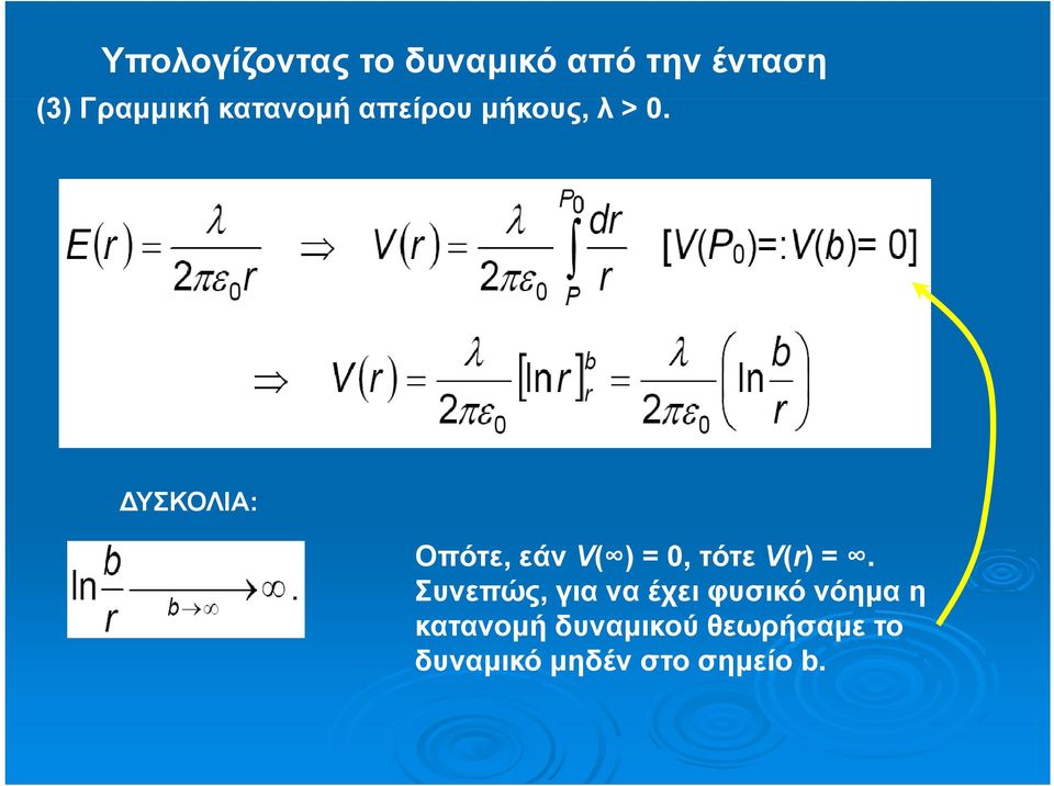 ΥΣΚΟΛΙΑ: Οπότε, εάν V( ) =, τότε V(r) =.