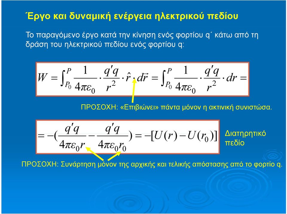 ΠΡΟΣΟΧΗ: «Επιβιώνει» πάντα μόνον η ακτινική συνιστώσα.