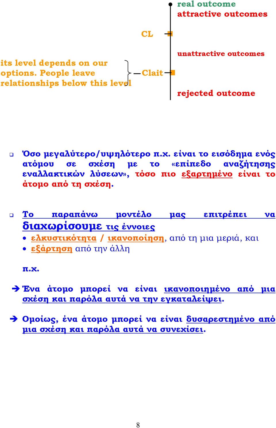 είναι το εισόδημα ενός ατόμου σε σχέση με το «επίπεδο αναζήτησης εναλλακτικών λύσεων», τόσο πιο εξαρτημένο είναι το άτομο από τη σχέση.