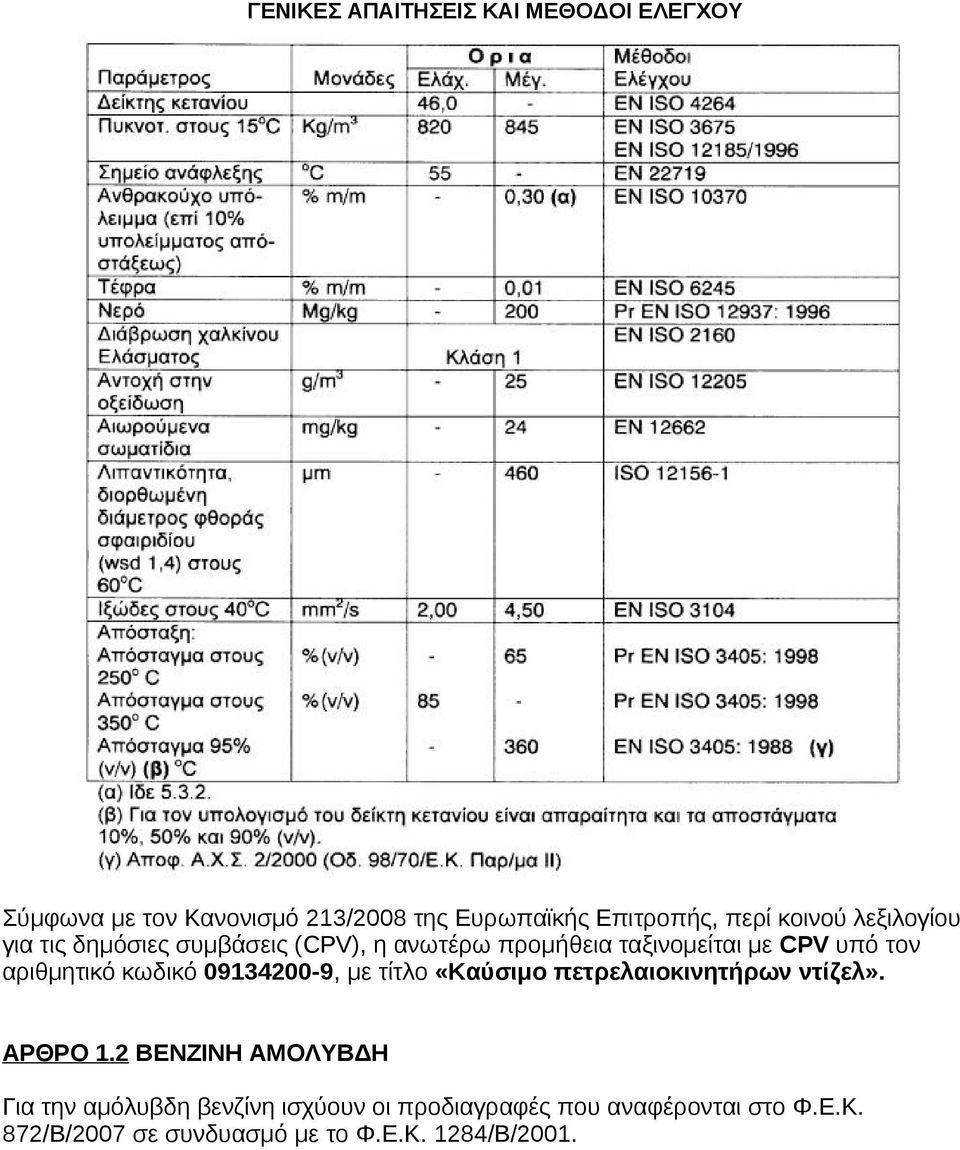 αριθμητικό κωδικό 09134200-9, με τίτλο «Καύσιμο πετρελαιοκινητήρων ντίζελ». ΑΡΘΡΟ 1.