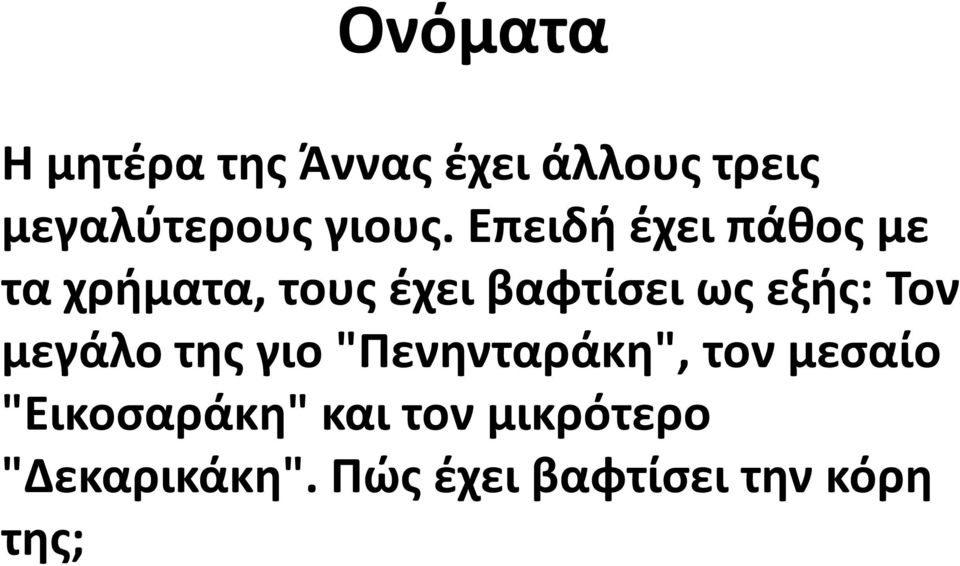 Επειδή έχει πάθος με τα χρήματα, τους έχει βαφτίσει ως εξής: