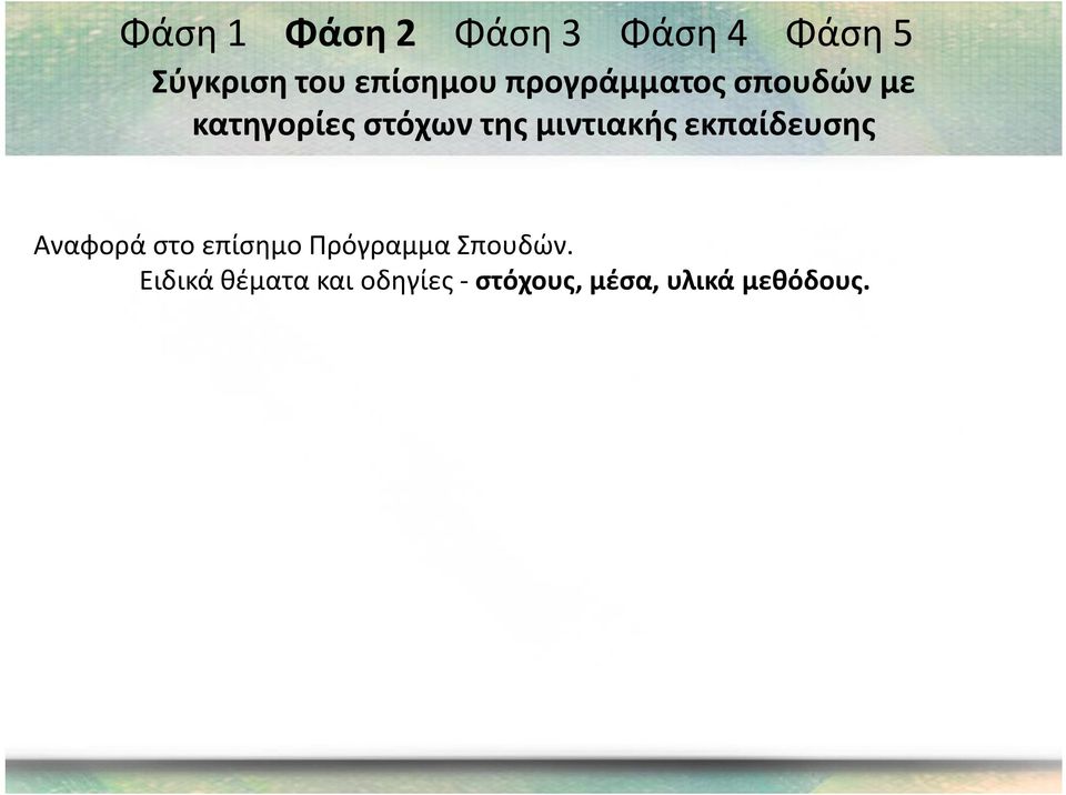 Αναφορά στο επίσημο Πρόγραμμα Σπουδών.
