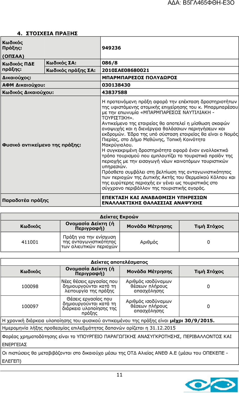 Αντικείμενο της εταιρείας θα αποτελεί η μίσθωση σκαφών αναψυχής και η διενέργεια θαλάσσιων περιηγήσεων και εκδρομών.