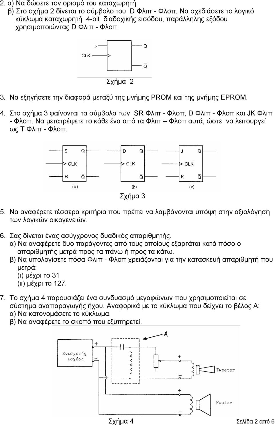 4. Στο σχήμα 3 φαίνονται τα σύμβολα των SR Φλιπ - Φλοπ, D Φλιπ - Φλοπ και JK Φλιπ - Φλοπ. Να μετατρέψετε το κάθε ένα από τα Φλιπ Φλοπ αυτά, ώστε να λειτουργεί ως T Φλιπ - Φλοπ. Σχήμα 3 5.