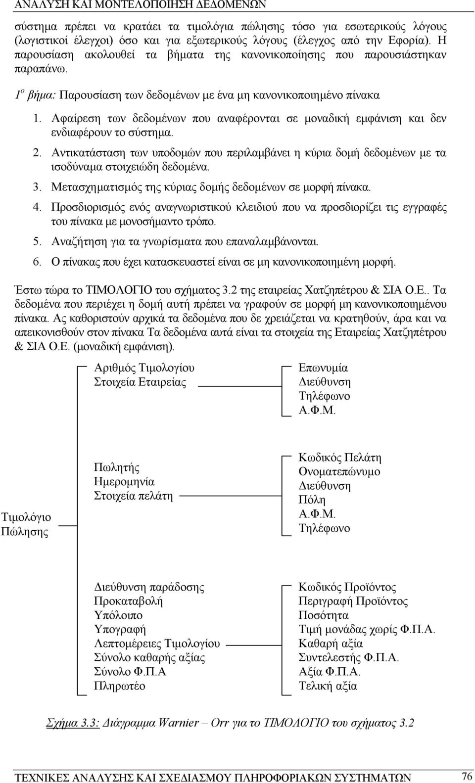 Αφαίρεση των δεδοµένων που αναφέρονται σε µοναδική εµφάνιση και δεν ενδιαφέρουν το σύστηµα. 2. Αντικατάσταση των υποδοµών που περιλαµβάνει η κύρια δοµή δεδοµένων µε τα ισοδύναµα στοιχειώδη δεδοµένα.