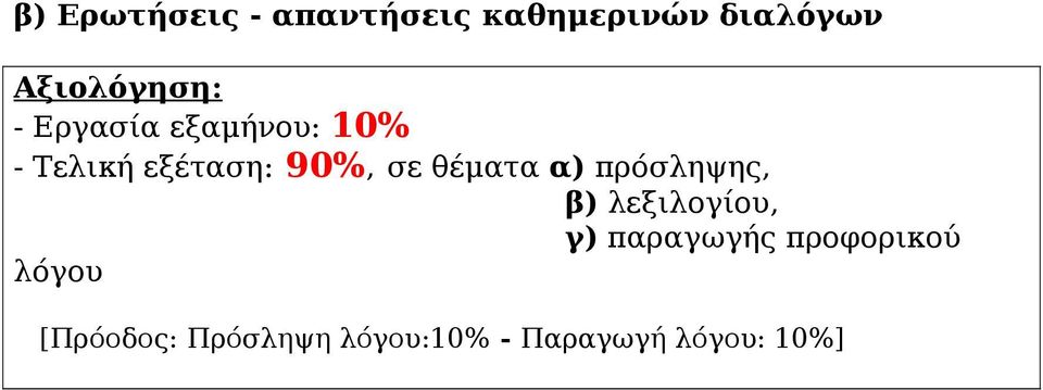 θέματα α) πρόσληψης, β) λεξιλογίου, γ) παραγωγής