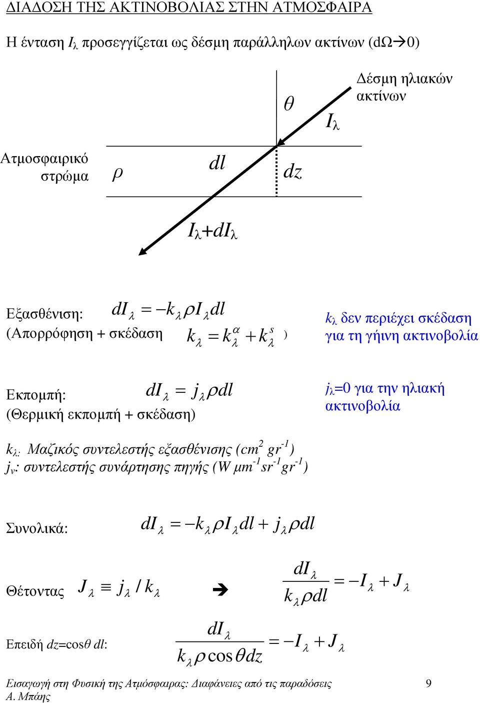 περιέχει σκέδαση για τη γήινη ακτινοβοία j =0 για την ηιακή ακτινοβοία k : Μαζικός συντεεστής εξασθένισης (cm 2 gr -1 ) j v : συντεεστής