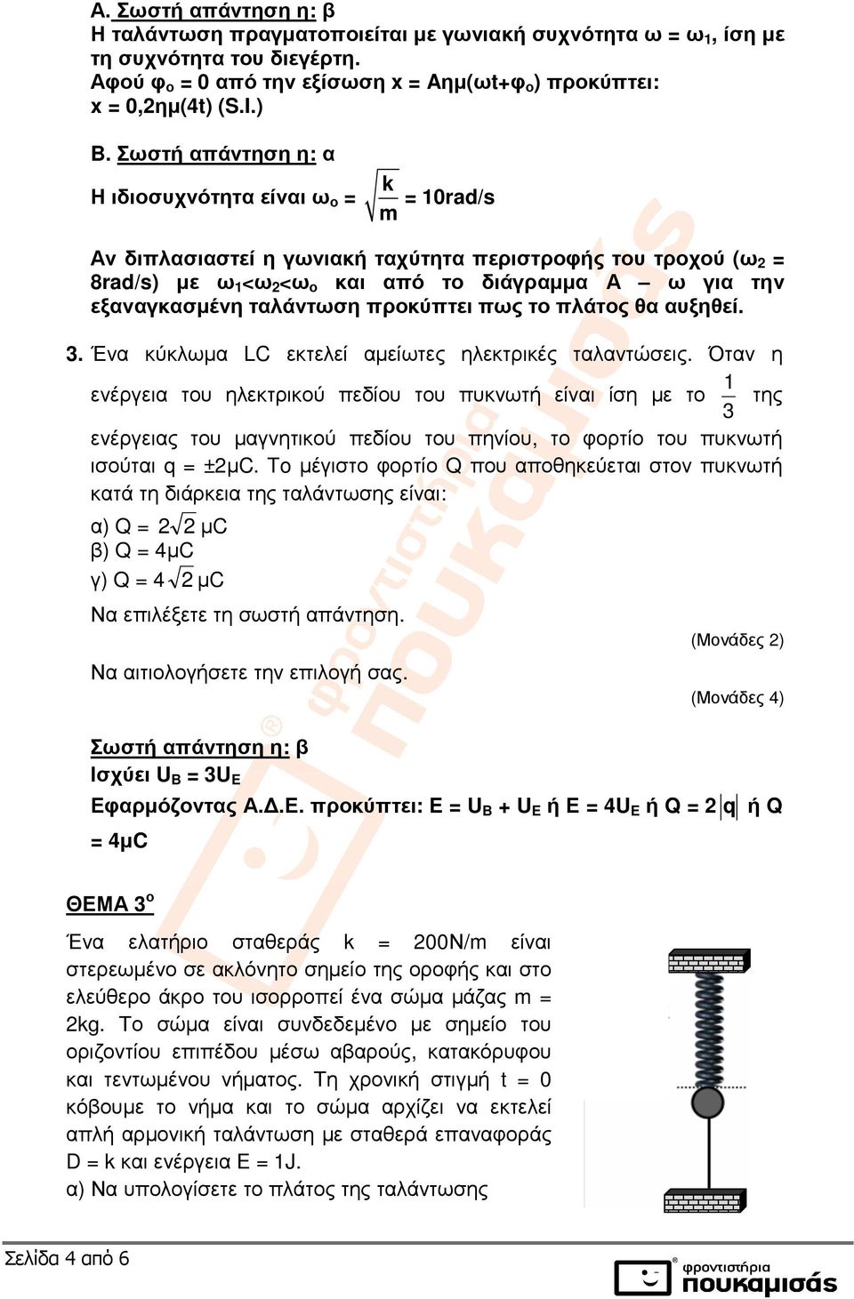 ταλάντωση προκύπτει πως το πλάτος θα αυξηθεί. 3. Ένα κύκλωµα LC εκτελεί αµείωτες ηλεκτρικές ταλαντώσεις.