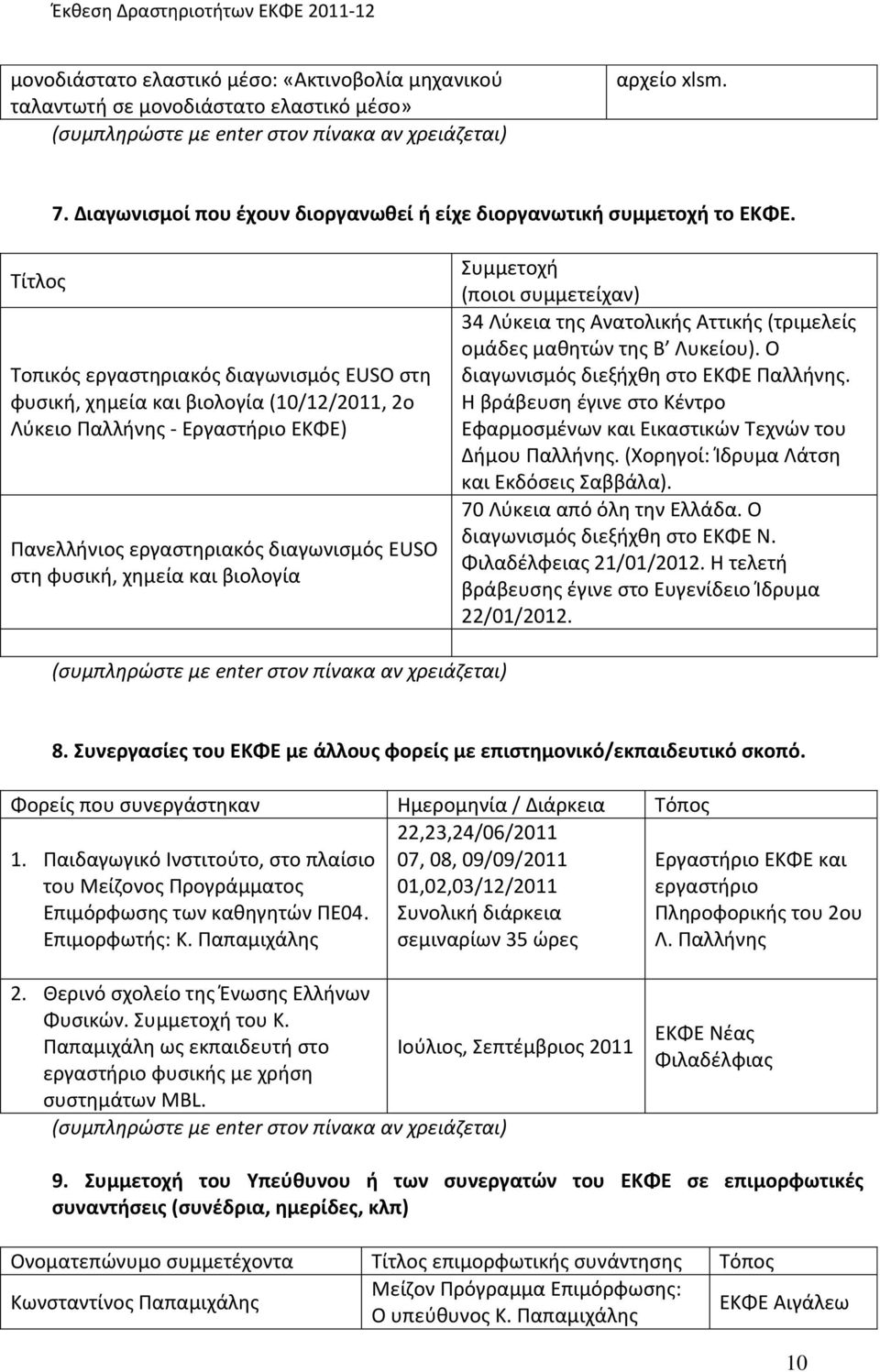 βιολογία Συμμετοχή (ποιοι συμμετείχαν) 34 Λύκεια της Ανατολικής Αττικής (τριμελείς ομάδες μαθητών της Β ). Ο διαγωνισμός διεξήχθη στο ΕΚΦΕ Παλλήνης.