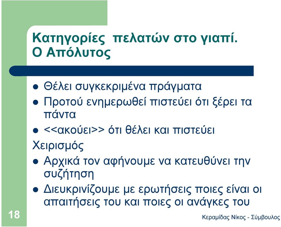 ξέρει τα πάντα <<ακούει>> ότι θέλει και πιστεύει Χειρισμός Αρχικά τον