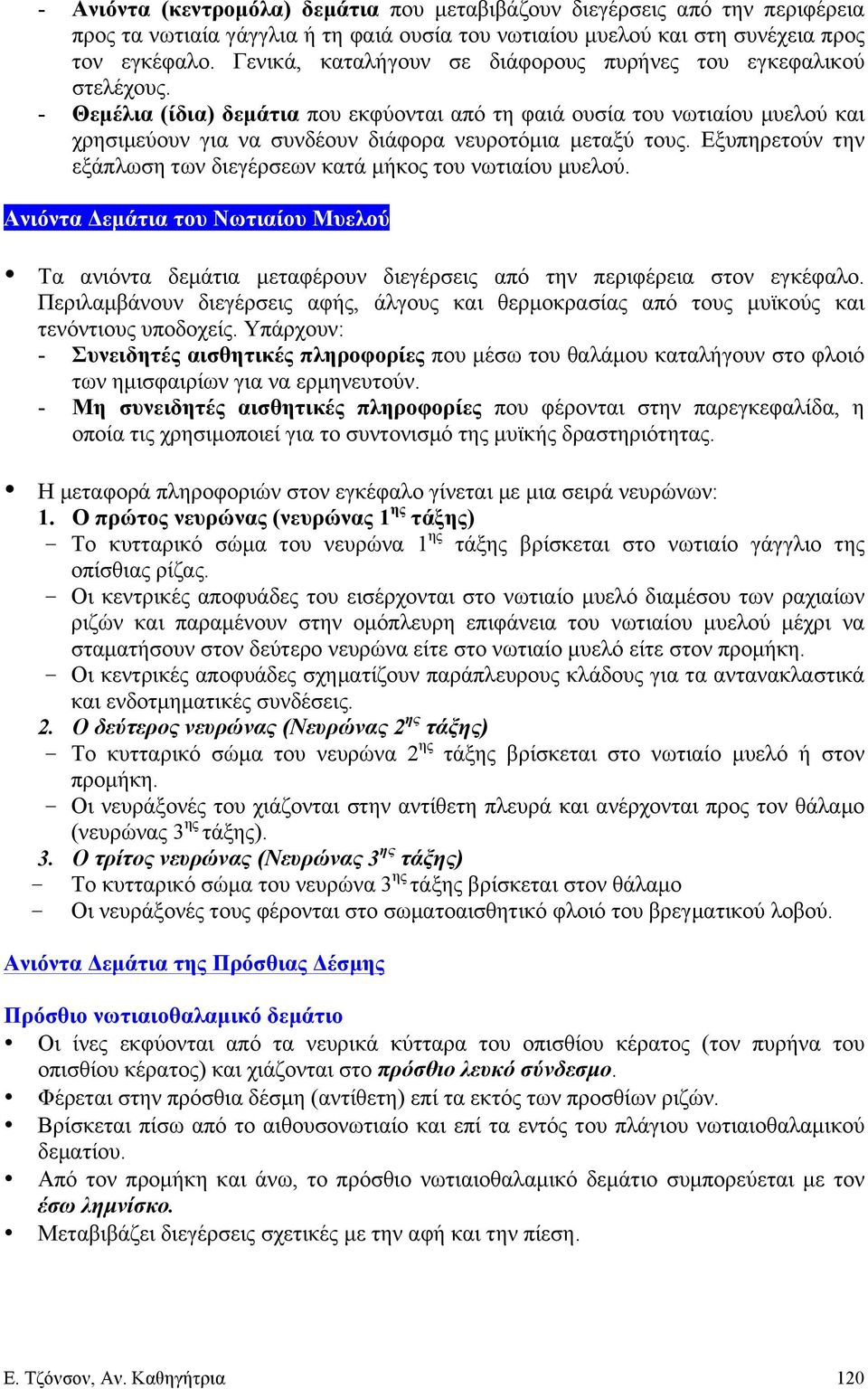 - Θεµέλια (ίδια) δεµάτια που εκφύονται από τη φαιά ουσία του νωτιαίου µυελού και χρησιµεύουν για να συνδέουν διάφορα νευροτόµια µεταξύ τους.