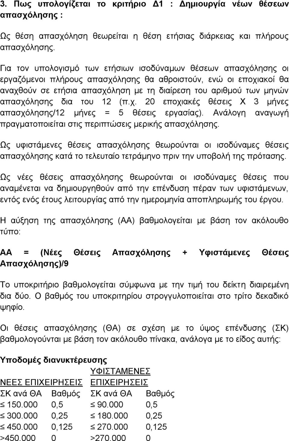 απασχόλησης δια του 12 (π.χ. 20 εποχιακές θέσεις Χ 3 μήνες απασχόλησης/12 μήνες = 5 θέσεις εργασίας). Ανάλογη αναγωγή πραγματοποιείται στις περιπτώσεις μερικής απασχόλησης.
