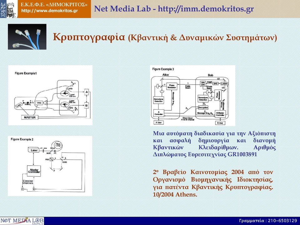 Αριθμός Διπλώματος Ευρεσιτεχνίας GR1003891 2 ο Βραβείο Καινοτομίας 2004 από