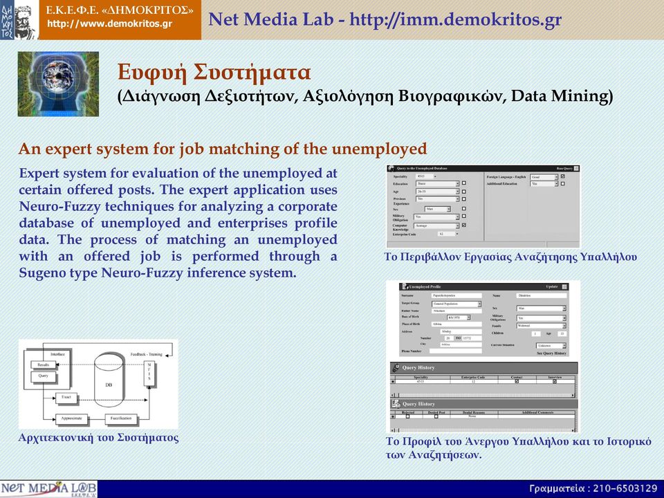 The expert application uses Neuro-Fuzzy techniques for analyzing a corporate database of unemployed and enterprises profile data.