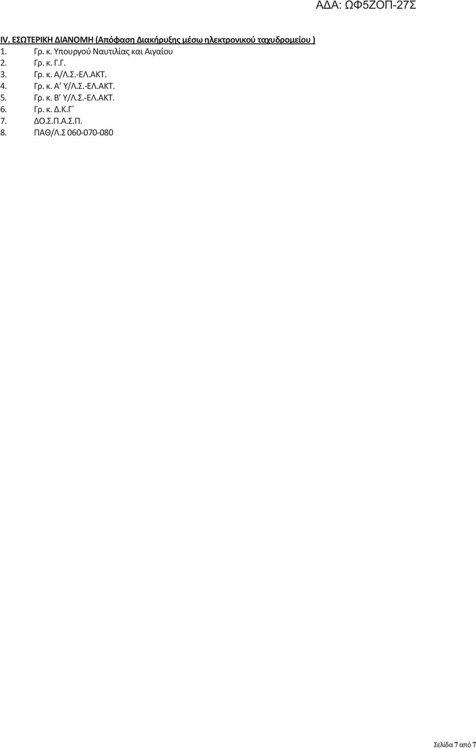 Γρ. κ. Α/Λ.Σ.-ΕΛ.ΑΚΤ. 4. Γρ. κ. Α Υ/Λ.Σ.-ΕΛ.ΑΚΤ. 5. Γρ. κ. Β Υ/Λ.Σ.-ΕΛ.ΑΚΤ. 6.