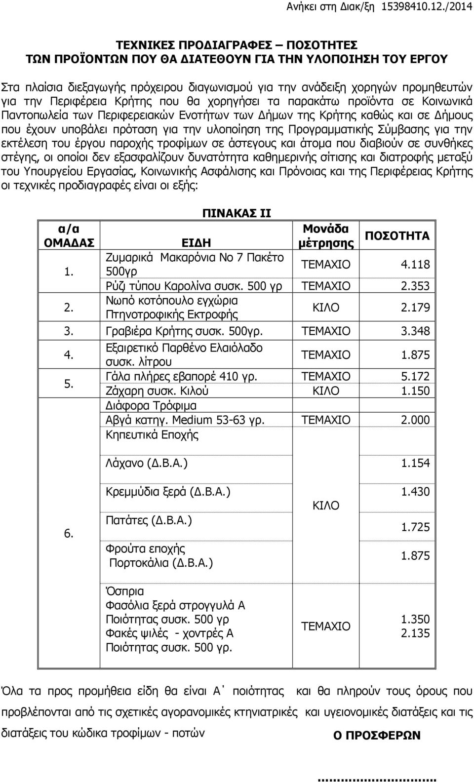 Σύμβασης για την εκτέλεση του έργου παροχής τροφίμων σε άστεγους και άτομα που διαβιούν σε συνθήκες στέγης, οι οποίοι δεν εξασφαλίζουν δυνατότητα καθημερινής σίτισης και διατροφής μεταξύ του