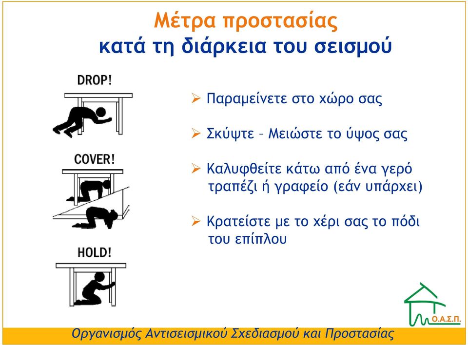 σας Καλυφθείτε κάτω από ένα γερό τραπέζι ή γραφείο