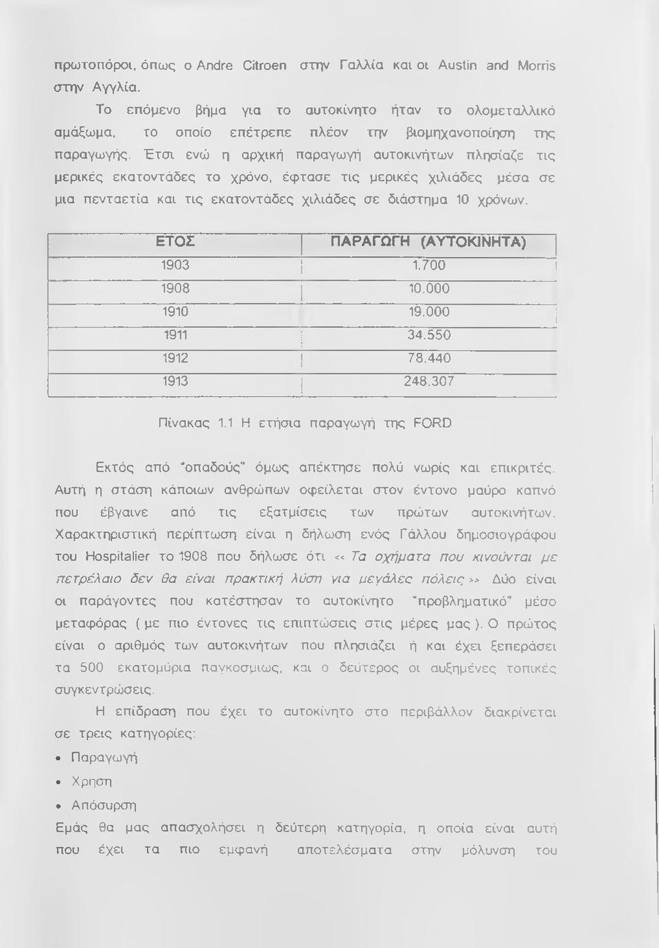 Έτσι ενώ η αρχική παραγωγή αυτοκινήτων πλησίαζε τις μερικές εκατοντάδες το χρόνο, έφτασε τις μερικές χιλιάδες μέσα σε μια πενταετία και τις εκατοντάδες χιλιάδες σε διάστημα 10 χρόνων.