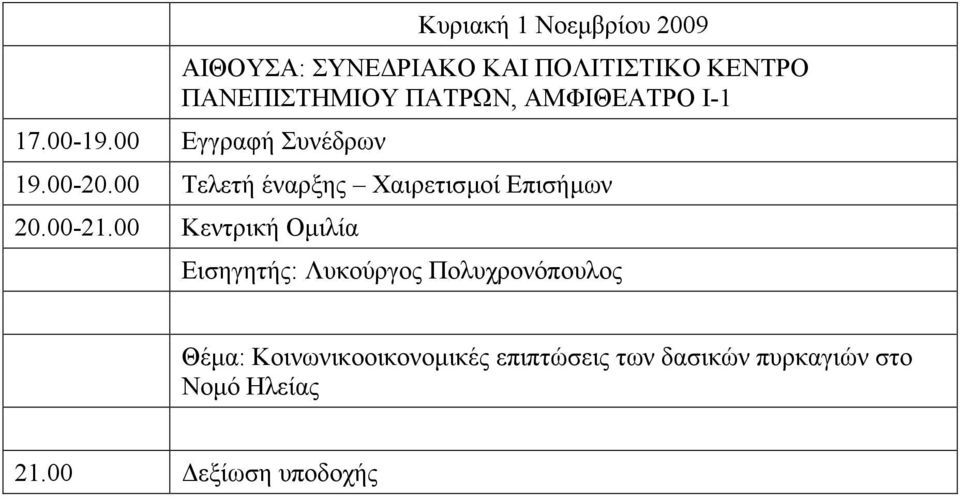 00 Τελετή έναρξης Χαιρετισµοί Επισήµων 20.00-21.