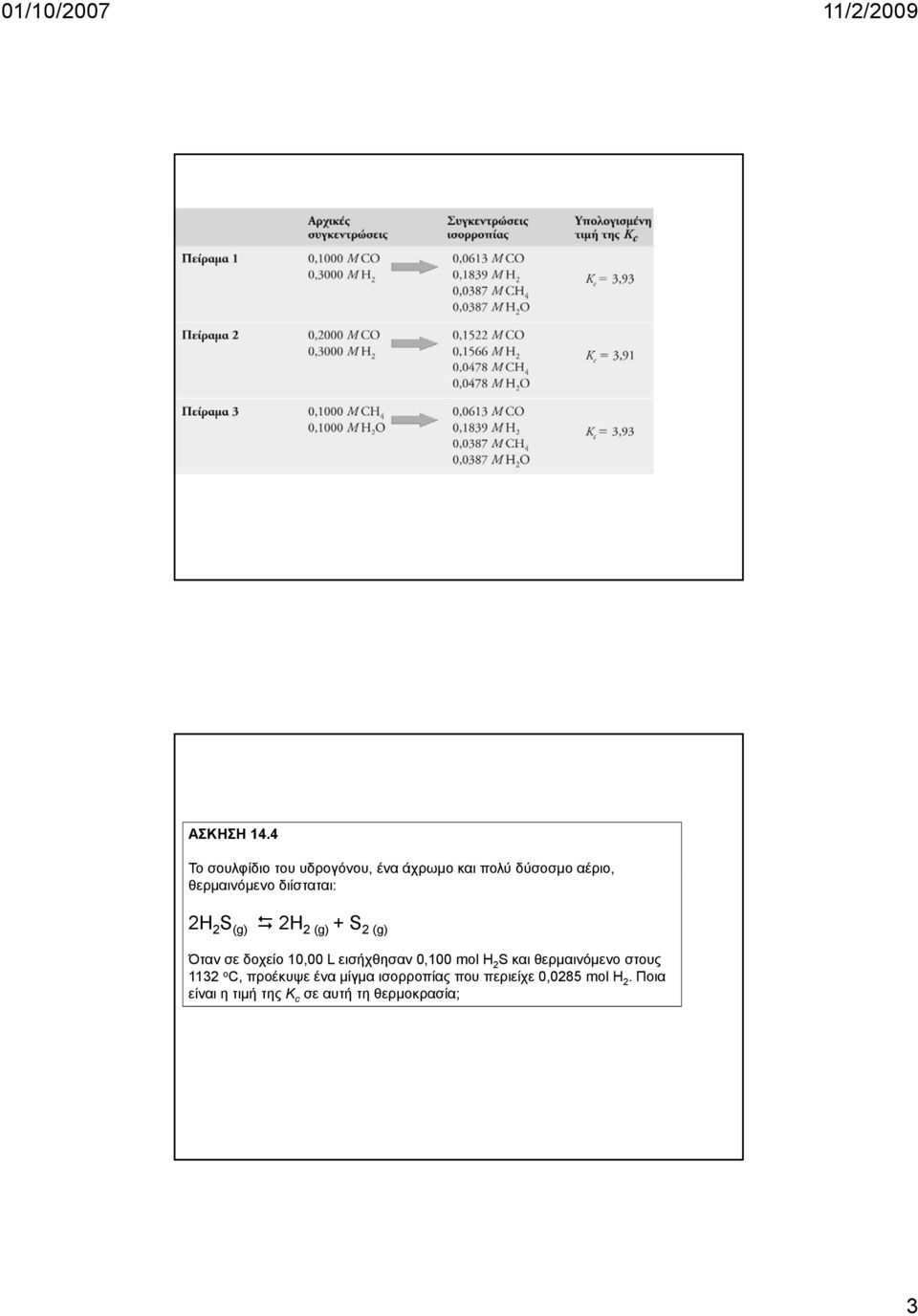 διίσταται: 2H 2 S (g) 2H 2(g) +S 2 (g) Όταν σε δοχείο 10,00 L εισήχθησαν 0,100