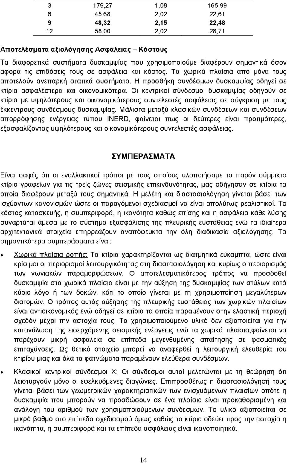 Οι κεντρικοί σύνδεσμοι δυσκαμψίας οδηγούν σε κτίρια με υψηλότερους και οικονομικότερους συντελεστές ασφάλειας σε σύγκριση με τους έκκεντρους συνδέσμους δυσκαμψίας.