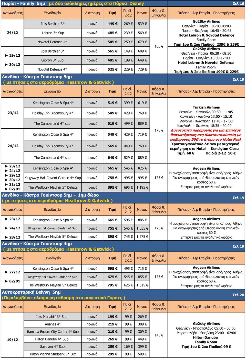 Παρίσι - Θεσ/νίκη 16:45-20:45 Hotel Lebron & Novotel Defence Τιµή 1ου & 2ου Παιδιού 239 & 259 Θεσ/νίκη - Παρίσι 06:30-08:30 Παρίσι - Θεσ/νίκη 13:00-17:00 Hotel Lebron & Novotel Defence Τιµή 1ου & 2ου