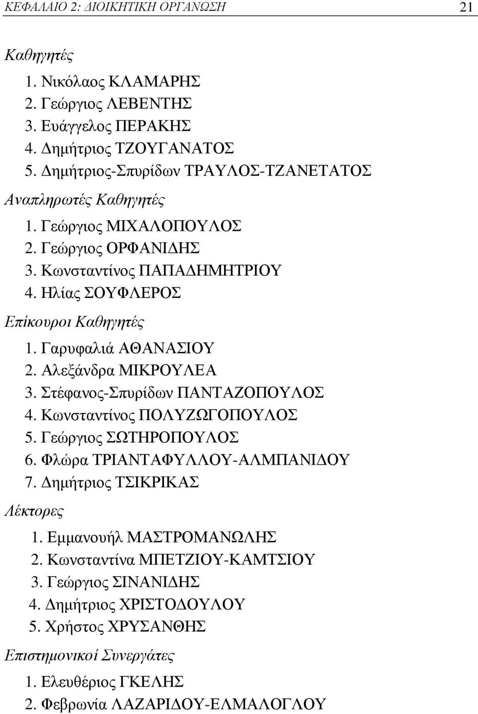 Γαρυφαλιά ΑΘΑΝΑΣΙΟΥ 2. Αλεξάνδρα ΜΙΚΡΟΥΛΕΑ 3. Στέφανος-Σπυρίδων ΠΑΝΤΑΖΟΠΟΥΛΟΣ 4. Κωνσταντίνος ΠΟΛΥΖΩΓΟΠΟΥΛΟΣ 5. Γεώργιος ΣΩΤΗΡΟΠΟΥΛΟΣ 6. Φλώρα ΤΡΙΑΝΤΑΦΥΛΛΟΥ-ΑΛΜΠΑΝΙΔΟΥ 7.