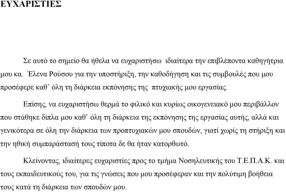 Επίσης, να ευχαριστήσω θερμά το φιλικό και κυρίως οικογενειακό μου περιβάλλον που στάθηκε δίπλα μου καθ όλη τη διάρκεια της εκπόνησης της εργασίας αυτής, αλλά και γενικότερα σε όλη την