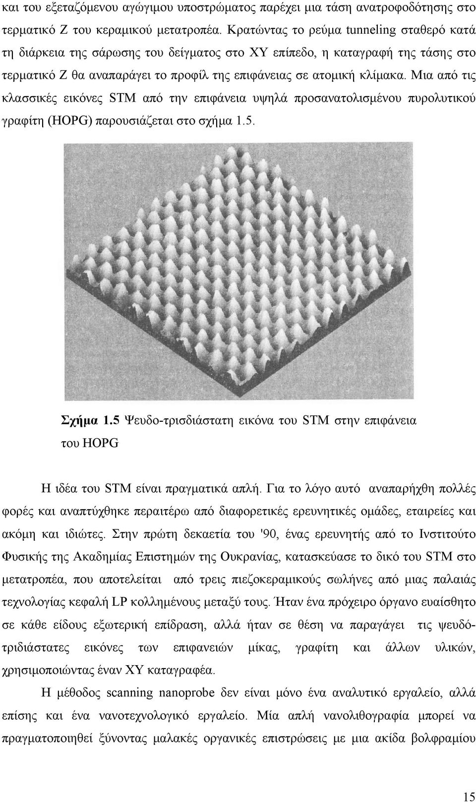 Μια από τις κλασσικές εικόνες STM από την επιφάνεια υψηλά προσανατολισμένου πυρολυτικού γραφίτη (HOPG) παρουσιάζεται στο σχήμα 1.5. Σχήμα 1.