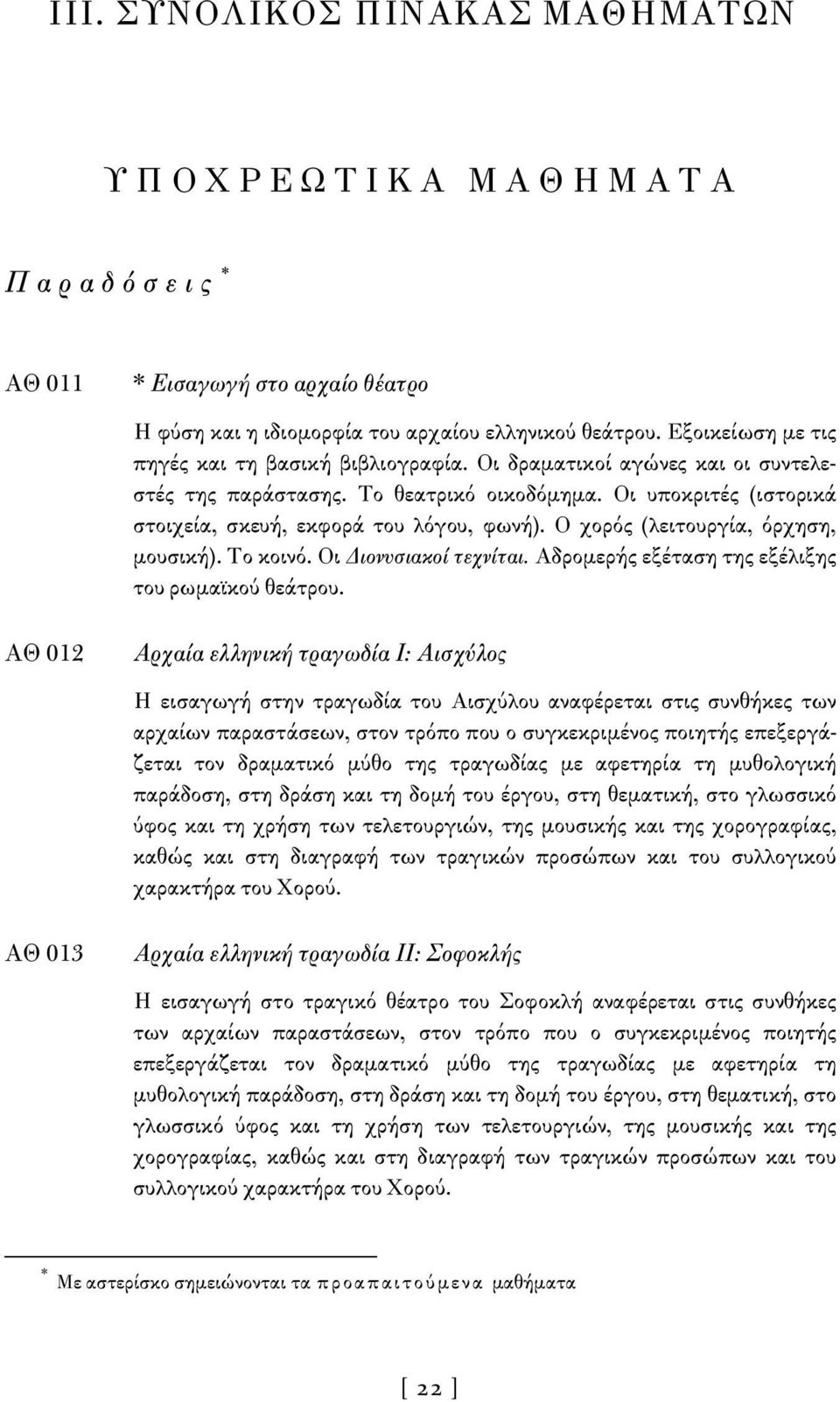 Ο χορός (λειτουργία, όρχηση, μουσική). Το κοινό. Οι Διονυσιακοί τεχνίται. Αδρομερής εξέταση της εξέλιξης του ρωμαϊκού θεάτρου.