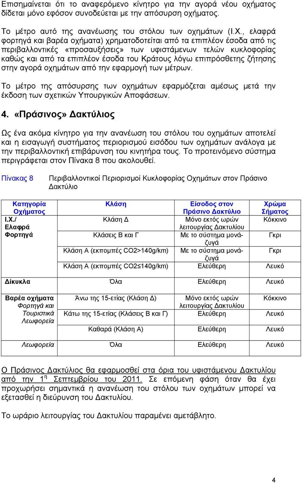 επιπρόσθετης ζήτησης στην αγορά οχημάτων από την εφαρμογή των μέτρων. Το μέτρο της απόσυρσης των οχημάτων εφαρμόζεται αμέσως μετά την έκδοση των σχετικών Υπουργικών Αποφάσεων. 4.