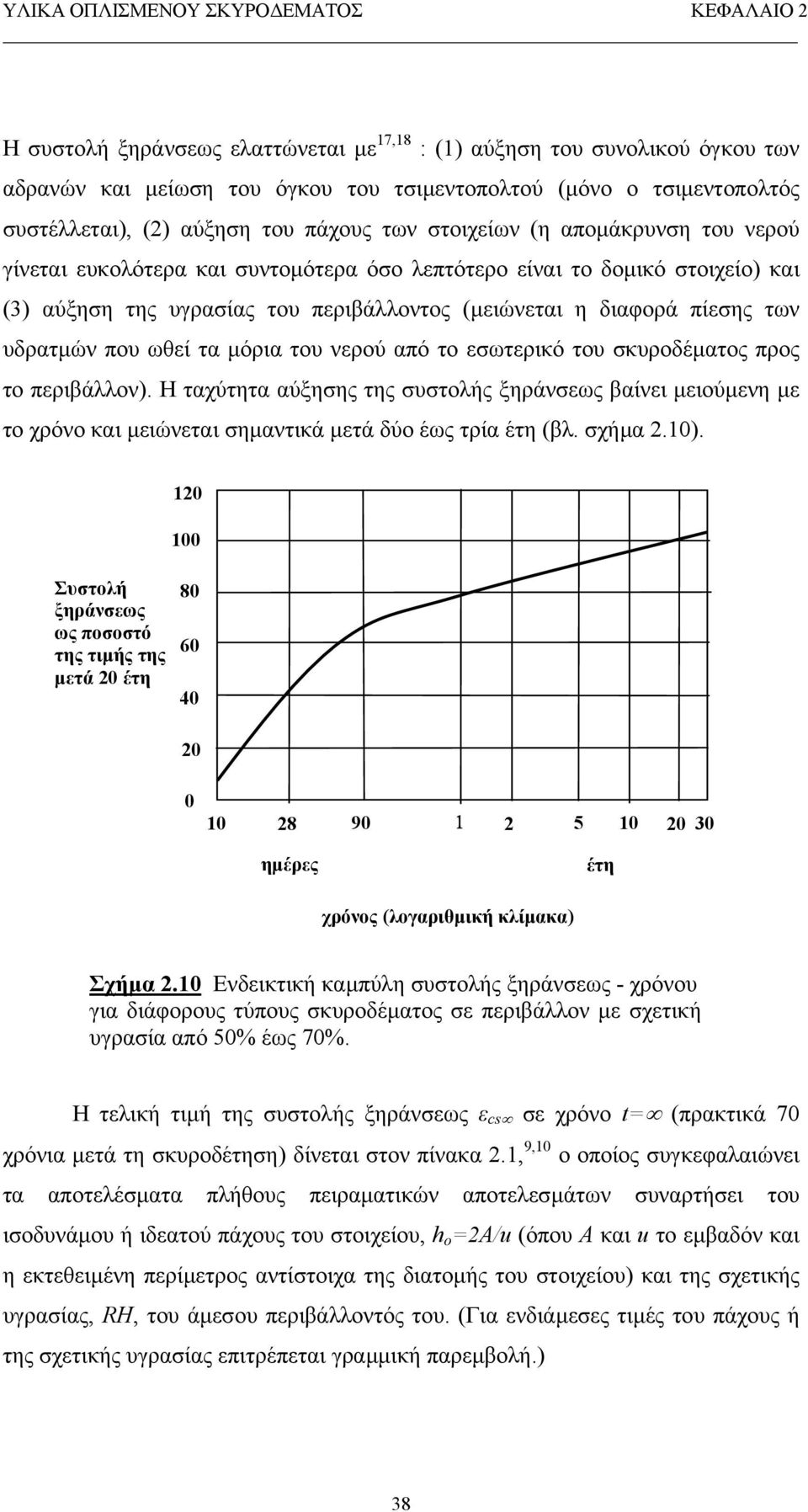 µόρια του νερού από το εσωτερικό του σκυροδέµατος προς το περιβάλλον). Η ταχύτητα αύξησης της συστολής ξηράνσεως βαίνει µειούµενη µε το χρόνο και µειώνεται σηµαντικά µετά δύο έως τρία έτη (βλ.