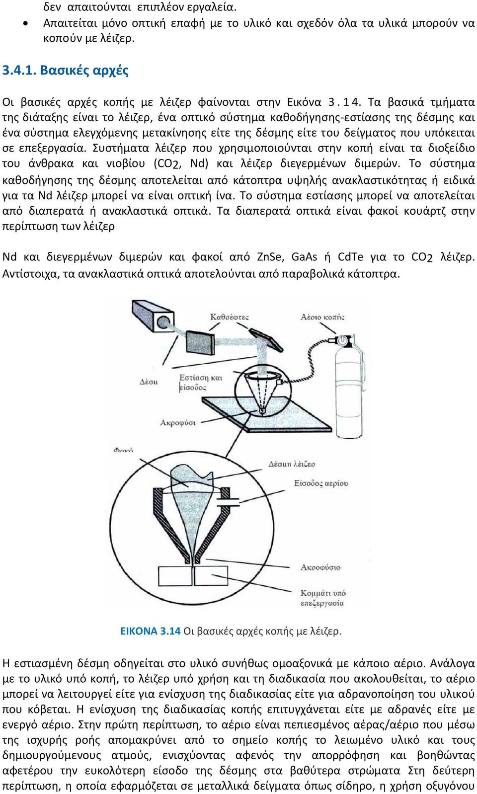 Τα βασικά τμήματα της διάταξης είναι το λέιζερ, ένα οπτικό σύστημα καθοδήγησης εστίασης της δέσμης και ένα σύστημα ελεγχόμενης μετακίνησης είτε της δέσμης είτε του δείγματος που υπόκειται σε