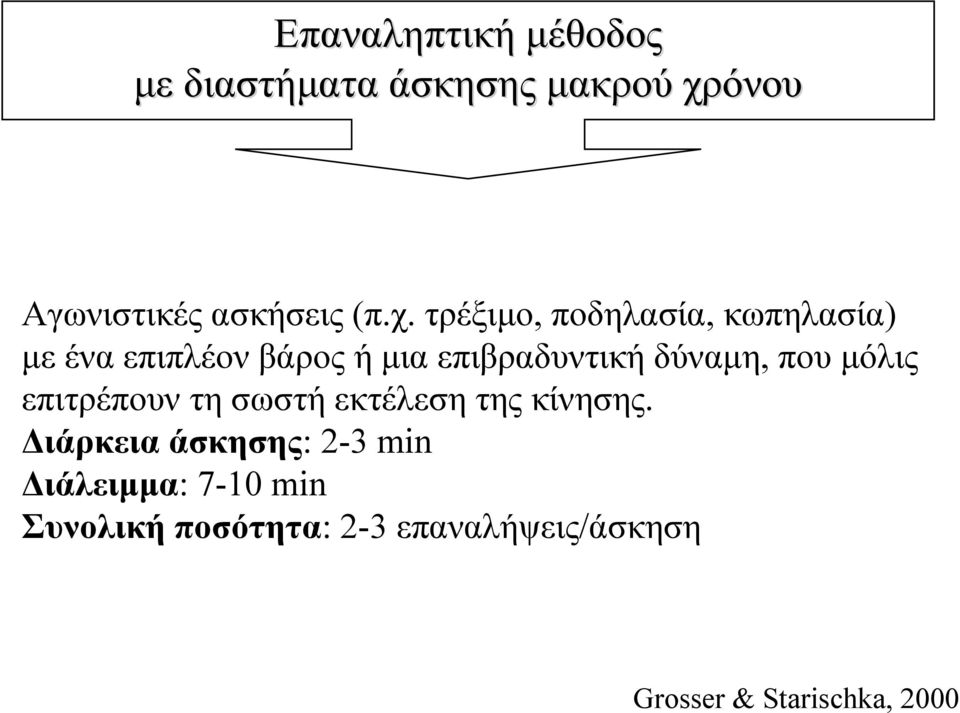 τρέξιμο, ποδηλασία, κωπηλασία) με ένα επιπλέον βάρος ή μια επιβραδυντική δύναμη,