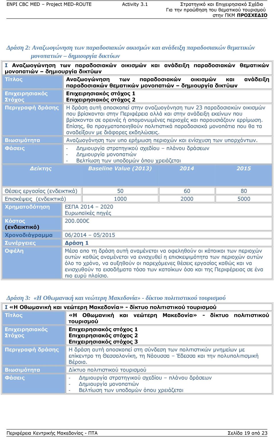 Επιχειρησιακός στόχος 1 Επιχειρησιακός στόχος 2 Η δράση αυτή αποσκοπεί στην αναζωογόνηση των 23 παραδοσιακών οικισμών που βρίσκονται στην Περιφέρεια αλλά και στην ανάδειξη εκείνων που βρίσκονται σε
