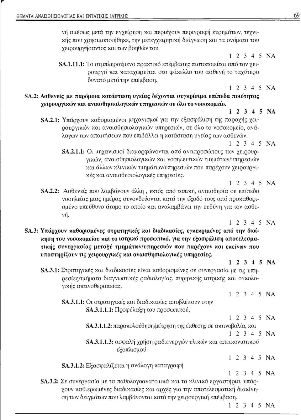 SA.2.1: Υπάρχουν καθορισμένοι μηχανισμοί για την εξασφάλιση της παροχής χειρουργικών και αναισθησιολογικών υπηρεσιών, σε όλο το νοσοκομείο, ανάλογων των απαιηjσεων που επιβάλλει η κατάσταση υγείας