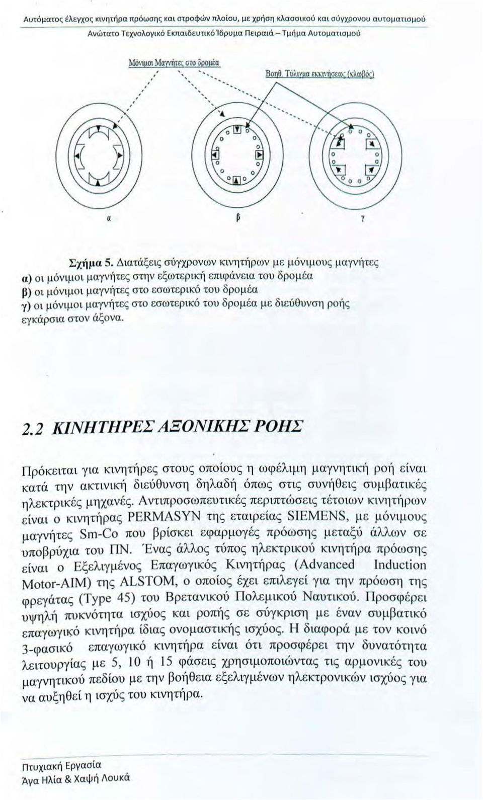 Διατάξεις σύγχρνων κινητήρων με μόνιμυς μαγνήτες α) ι μόνιμι μαγνήτες στην εξωτερική επιφάνεια τυ δρμέα β) ι μόνιμι μαγνήτες στ εσωτερικό τυ δρ μέα γ) ι μόνιμι μαγνήτες στ εσωτερικό τυ δρμέα με