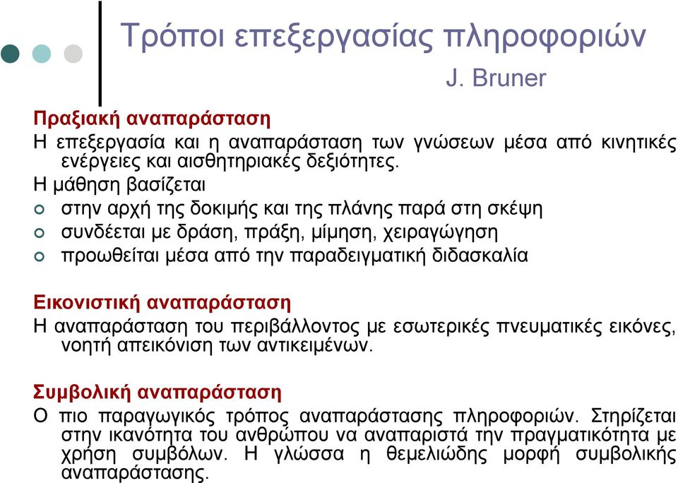 Εικονιστική αναπαράσταση Η αναπαράσταση του περιβάλλοντος με εσωτερικές πνευματικές εικόνες, νοητή απεικόνιση των αντικειμένων.