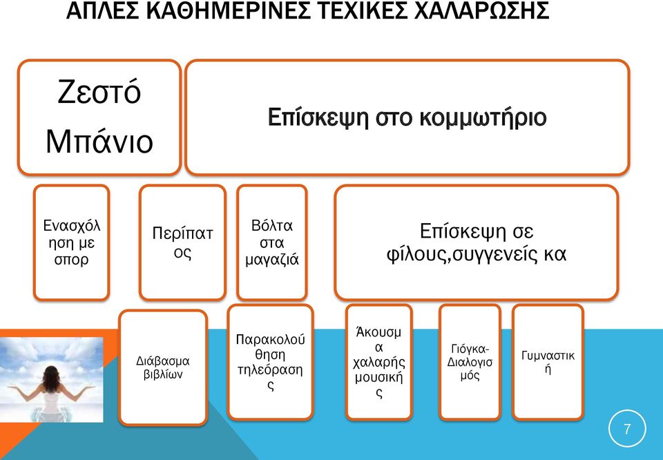 Επίσκεψη σε φίλους,συγγενείς κα Διάβασμα βιβλίων Παρακολού θηση