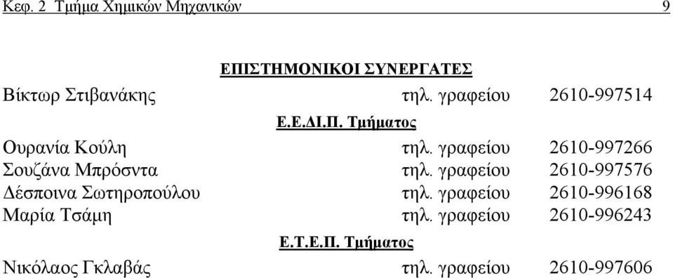 γραφείου 2610-997266 Σουζάνα Μπρόσντα τηλ.